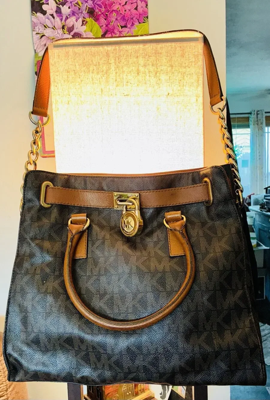 Vtg Michael Kors Hamilton Signature Logo Legacy Coated Leather Handles Satchel